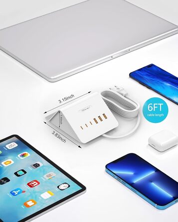 Багатопортова USB зарядка POANES 25W - зарядний станція на 4 порти для iPhone, Samsung, LG, Huawei та інших пристроїв (чорний)