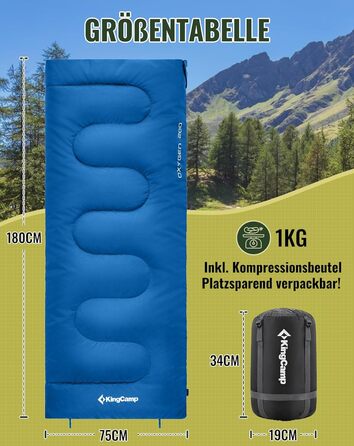 KingCamp 3-Season Sleeping Bag - Lightweight, Water-Resistant & Warm for Adults & Kids - Camping & Outdoor Use