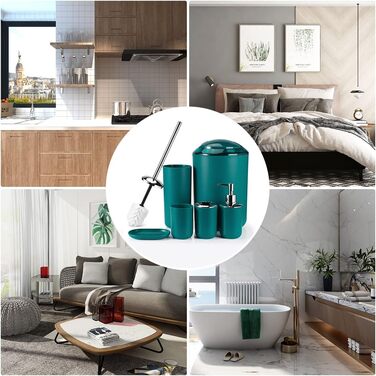 Набір аксесуарів для ванної кімнати Otostar Bambus (6 шт.) - зелений, з тримачем для ватних паличок, дозатором мила, підставкою для зубних щіток, мильницею, тримачем для унітазу та відром