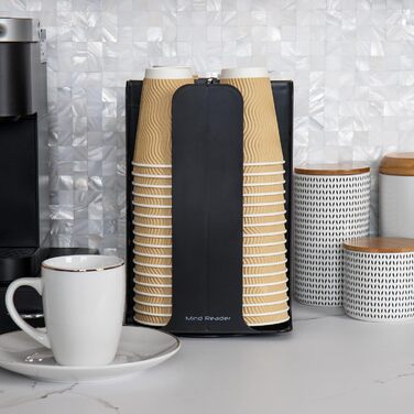 Mind Reader Network Collection, 4-Compartment Cup and Lid Dispenser, Countertop Organizer, Metal Mesh, 8' L x 8' W x 11.5' H, (Black)
