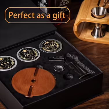 Cocktail Smoker Set with Flashlight and Aromatic Wood Shavings for Whiskey and Bourbon, Vintage Fireplace Drink Smoker Set for Whiskey, Wine, Gift for Father, Husband, and Cocktail Enthusiasts