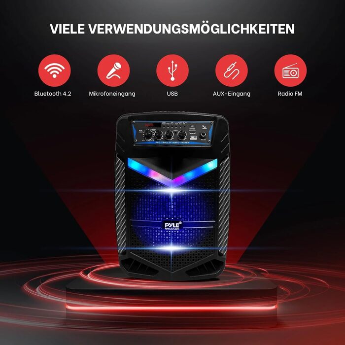 Pyle PA Bluetooth Partybox: Караоке-машина з мікрофоном, 400W, 8” сабвуфер, Bluetooth, USB/SD, радіо, світлові ефекти