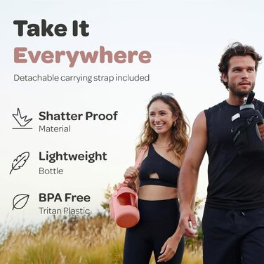 Пляшка для води Hydracy з соломинкою та мітками часу 2л - Рожева, BPA-free, спортивна, герметична