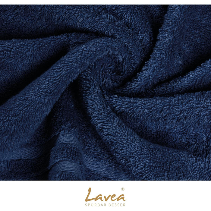 Набір банних рушників Lavea Elena (4 шт.), 100% бавовна, м'яка махрова тканина, темно-синій колір, 70x140 см