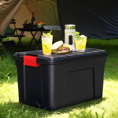 Iris Ohyama Large Plastic Storage Box, 60L Garage Storage Box, 3-Piece Set, SIA-60, Black, Stackable, Binder Clips? B59 x D39.5 x H35.5 cm