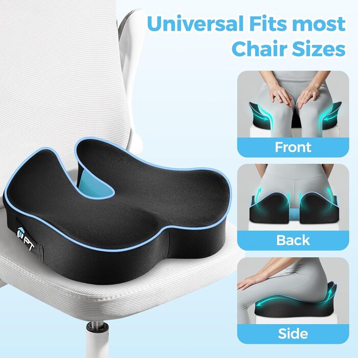 Подушка для офісного крісла POOTACK з піни Memory Foam, синя: для офісу, авто, дому, з ручкою, антиковзка