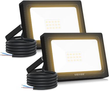 MEIKEE 60W LED Flood Light Outdoor 2700K Warm White 5200LM Super Bright LED Floodlight IP66 Waterproof Spotlight for Garden, Backyard, Driveway, Doors, Garage, Hallway 2 Pieces (15.0 Watt)