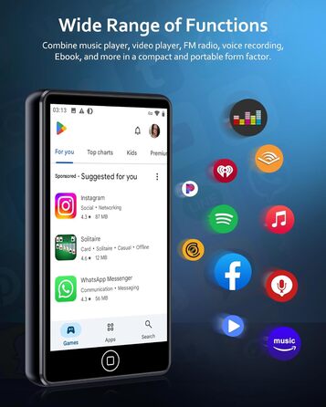 MP3 плеєр AGXOV з Bluetooth та WiFi, Android 4.02
