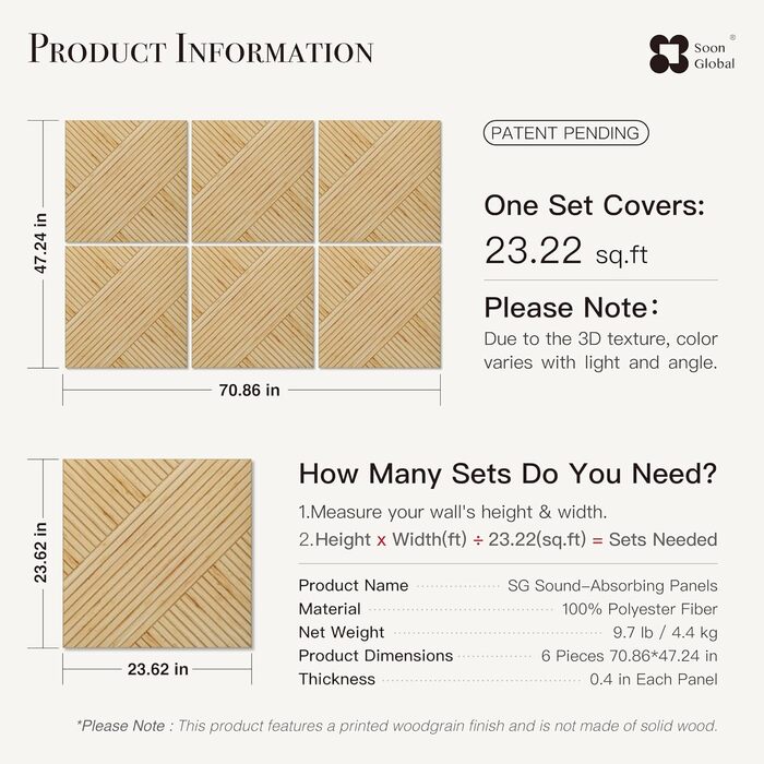 Акустичні настінні панелі Soon Global для звукоізоляції, декоративні звукопоглинаючі панелі, 121,9 x 81,3 см, колір Блакитно-зелений Аура (Harvest Cross)