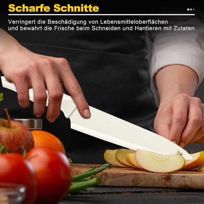 Набір ножів Joyfair 15 предметів з підставкою, з високоякісної вуглецевої сталі, з точильним каменем, для кухні, з кухонним ножем, ножем для хліба, ножицями, для нарізання та подрібнення (білий)