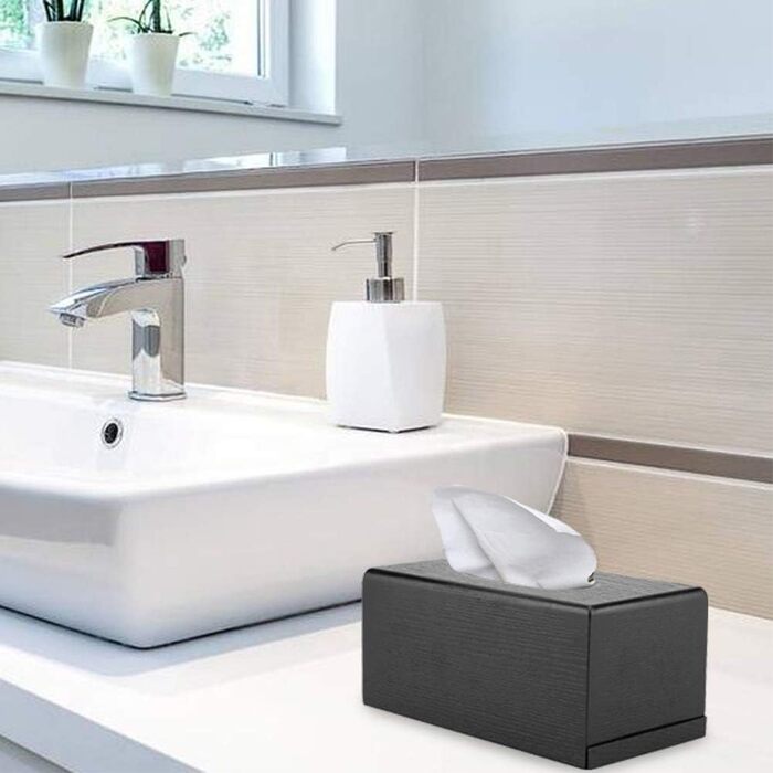 Rectangular Tissue Box Cover, Natural Wood Cosmetic Tissue Box Holder, Decorative Tissue Box for Tissues and Napkins, Suitable for Living Room, Bedroom, Kitchen, 23x12x10.5cm (Black)