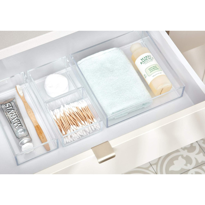 iDesign Drawer Organizer Box for Bathroom or Kitchen, Very Small Drawer Organizer in BPA-Free Plastic, Stackable Makeup Storage for Cosmetics, Transparent (Pack of 2)