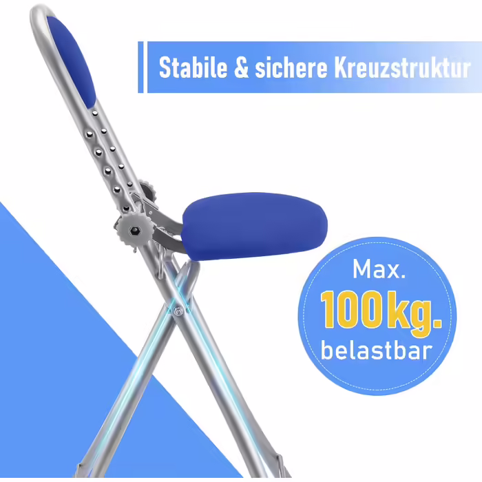 Rebell Ironing Aid Standing Aid Standing Chair 6-Way Height Adjustable Folding Ironing Chair Standing Seat Ergonomic Sitting - Standing seat for ironing with backrest (Blue)