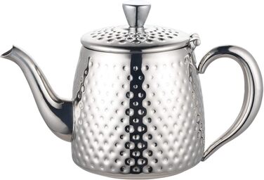 Café Olé Sandringham Teapot with Hammered Finish made from high-quality 18/10 stainless steel and surface – 0.5L, drip-free pouring, hollow handles (35oz, High-gloss polish)