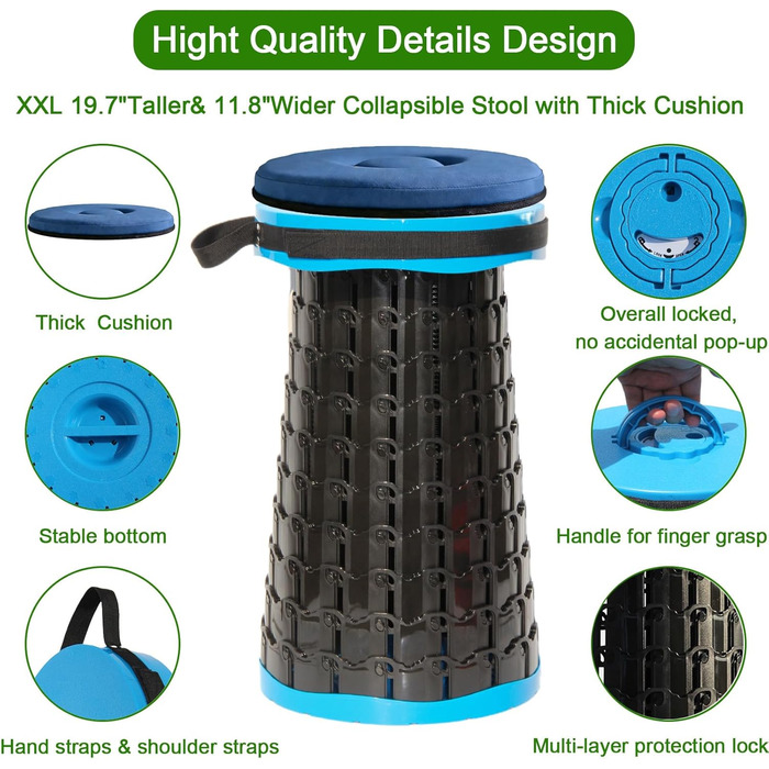 Складаний стілець Upgrade XXL з подушкою, 1000 фунтів вантажопідйомності, для відпочинку на природі, кемпінгу та подорожей (Блакитний)