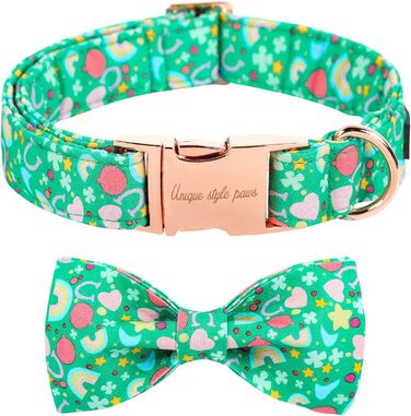 Нашийник для собак на День Святого Патріка з бантиком, зелений, з кишенькою, для дітей та дорослих, універсальний розмір, білий трилистник (S, райдужний трилистник)