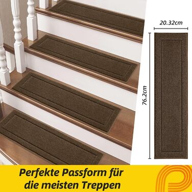 Килимок на сходи JSEI, антиковзаючий, набір з 15 шт., 20.3 x 76.2 см, машинного прання, самоклеючий, для дітей, літніх людей та домашніх тварин, 100% поліестер, TPE-підкладка, темно-сірий