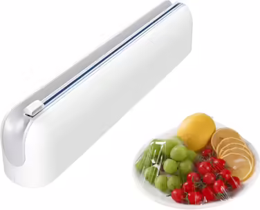 Magnetic Foil Dispenser with Cutter - Improves cling film dispensers, Practical cutter for plastic wrap & aluminum foil - Cling film roller for kitchen drawer, White