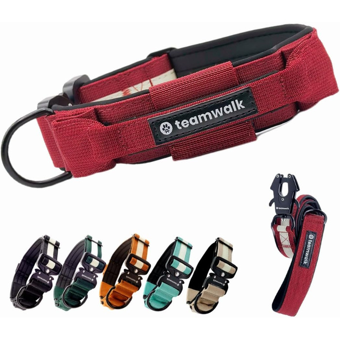 Teamwalk® Преміум нашийник для собак - з магнітною ручкою, світловідбиваючими смугами, кишеню для AirTag, індивідуально регульований, з м'якою підкладкою, міцною застібкою, з відповідним поводом, ЛЕГКИЙ (M), Колір: Лісовий зелений (Розмір: S(4см)), Бордов