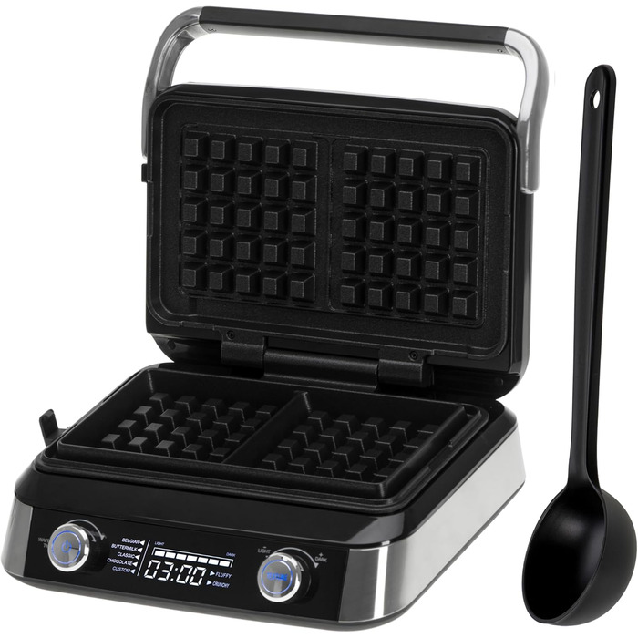 Вафельниця Adler Belgische Waffel – електрична вафельниця з LCD-дисплеєм, 2400W, 5 програм, 7 рівнів підсмажування, глибокі нагрівальні пластини 12x13x2 см