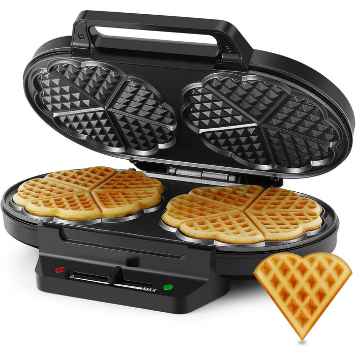 Heart-Shaped Waffle Maker - YASHE SW-2122M - Double Waffle Plates, Non-Stick Coating, Adjustable Temperature, 1200W