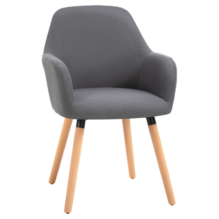 HOMCOM Dining Chair Upholstered Chair with Anti-Slip Dark Grey Linen Fabric Beechwood 56x60x85 cm for Living Room & Dining Area