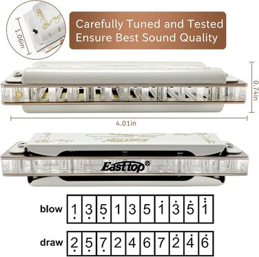 Гармошка губна діатонічна East Top T008L, C Key (10 отворів) для професіоналів, початківців, дорослих та дітей