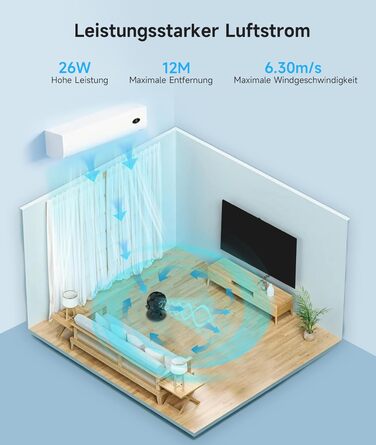 WOWDSGN Вентилятор для дому: тихий настільний циркулятор повітря 24dB, 3 швидкості, 100°/80° осциляція, чорний Xd-1586fc