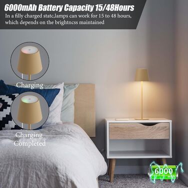 Aipsun LED настільна лампа на акумуляторі, бежева, 6000mAh, регульоване світло (2700K-6000K), з водонепроникністю IP54, з алюмінію, для ресторану, спальні, бару, кемпінгу (2 шт.)