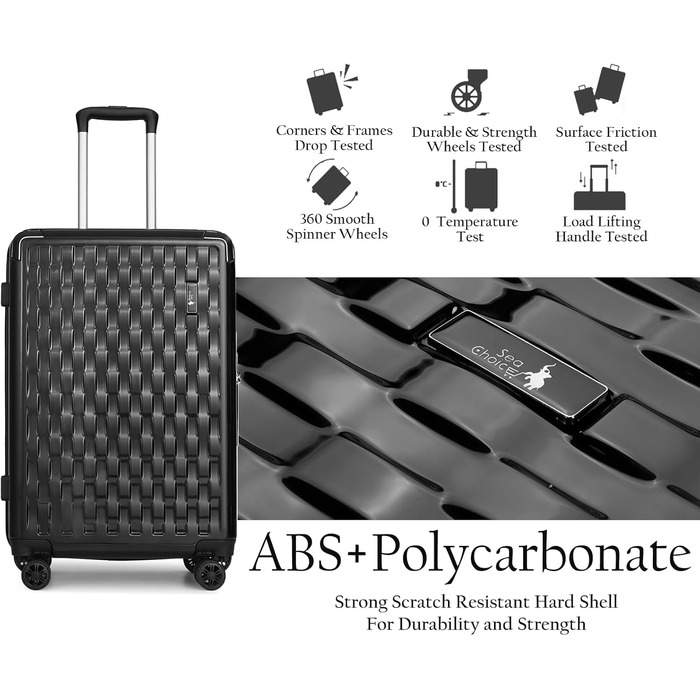 Набір валіз Sea Choice 4 шт. з жорстким корпусом, захист кутів, чорний (M-L-XL, 55/65/75 см) + косметичка, TSA-замок