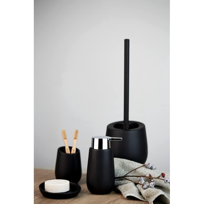 Набір для унітазу WENKO Badi чорний, кераміка, з тримачем для щітки та очисником для обідка, 38 x 13.5 x 13.5 см