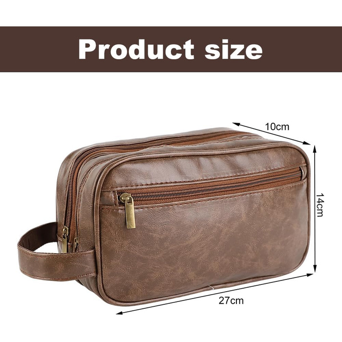 Чоловіча косметичка Kulturbeutel з водонепроникного PU-шкіряного матеріалу, двошарова, для подорожей та спорту (темно-коричнева)