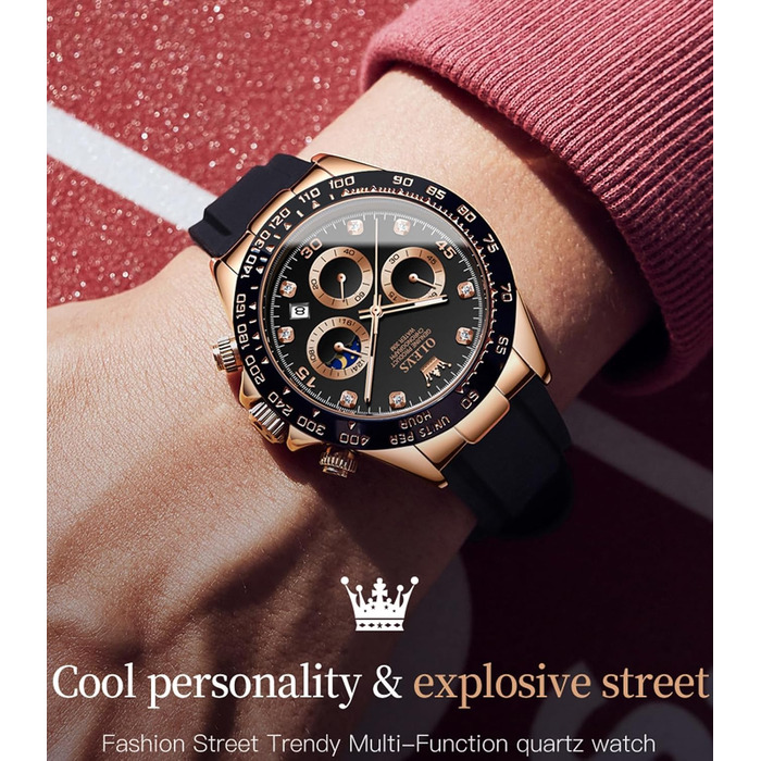 Годинники чоловічі OLEVS Chronograph кварцові, світловідбиваючі, золото-чорний колір, для стилю та відпочинку