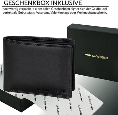 Marc Peter® Genuine Leather Wallet Hanover | Wallet for Men with RFID Protection | Large 10 Compartment Card Holder | Black Nappa Wallet