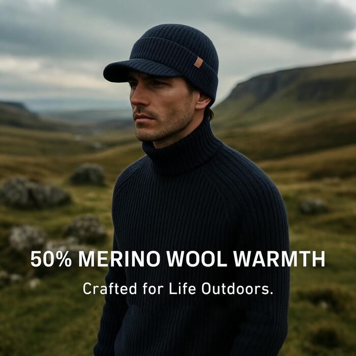 Шапка в'язана з мериносової вовни PolarWool™ TOP-EX, чоловіча/жіноча, з флісовою підкладкою, для зими, біг, катання на лижах, M-XXL (Navy, XL-XXL)