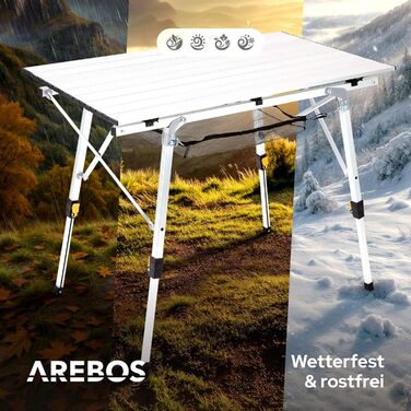 Складаний туристичний стіл Arebos 90x51,5 см, регулювання висоти 47-69 см, срібний | Для кемпінгу, саду, грилю, пікніка | З сумкою