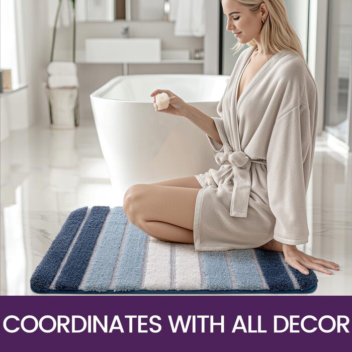 DEXI Non-Slip Bathroom Rug - Absorbent, Washable Bath Mat - 60 x 110 cm - Blue