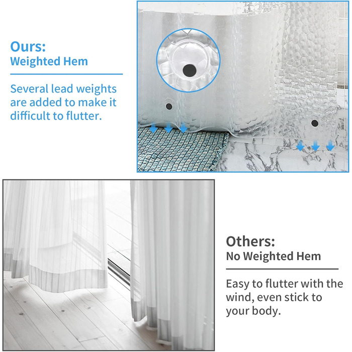 Штора для ванної OTraki напівпрозора 180x200 см, антигрибкова, миється, з EVA, водонепроникна 3D штора для душу з 12 кільцями, без ПВХ