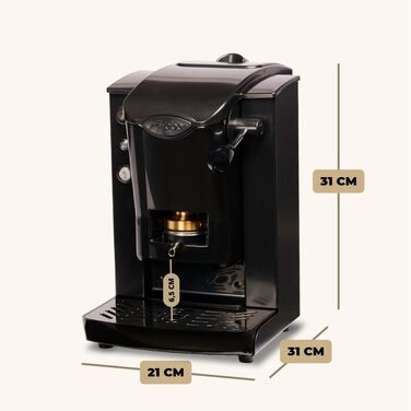 FABER COFFEE MACHINES | Slot Plast Model | POD Coffee Machine 44 mm | Adjustable Brass Pad Press (SCHWARZ/SCHWARZ)