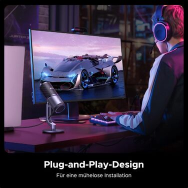 Мікрофон UGREEN для геймінгу та стрімінгу з RGB підсвічуванням USB, 24bit/96kHz, для ПК, PS5/PS4, запису, ноутбука