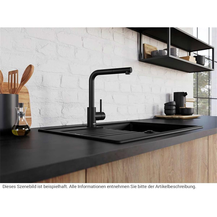 Кухонний змішувач BLANCO MILA чорного матового кольору, високого тиску, з керамічним картриджем та захистом від зворотного потоку води, економічний | Розміри: 10,5x25,5x27 см