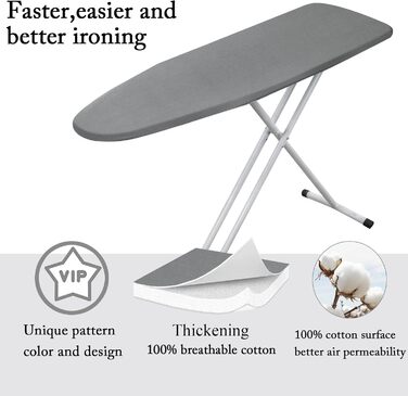 Чохол для гладильної дошки, 140 x 50 см, великий, з бавовни 100%, товстий, антиковзкий, сірий, XXL