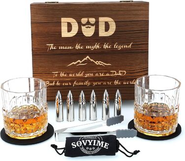 Склянки для віскі з гранітними кубиками, 2 шт. (310 мл) у дерев'яній коробці - ідеальний подарунок для любителів віскі