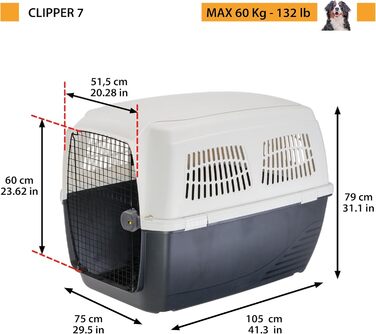 Транспортна переноска для собак Ferplast Clipper 4, IATA-сертифікована, середнього розміру (105 x 75 x 79 см), до 20 кг