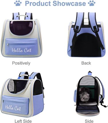 Рюкзак для тварин з сіткою, складаний рюкзак для кота/собаки з мискою для подорожей, водонепроникний оксфорд, до 15 кг, блакитний
