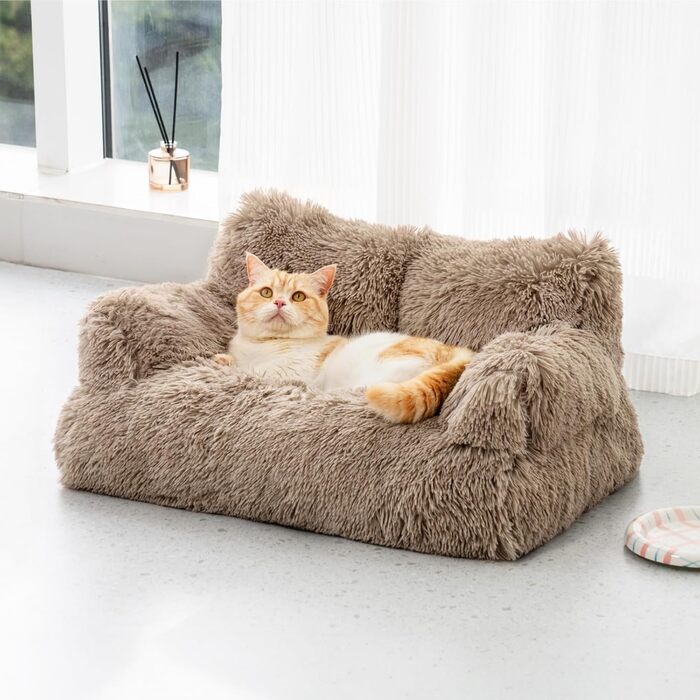 MEWOOFUN Stylish Cat Bed Cat Sofa Fluffy - 76x45cm Large Cat Bed Plush Cat Couch for Small Dogs and Cats Removable and Washable (brown)