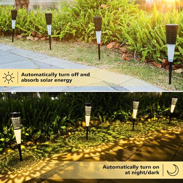 Outdoor Solar Path Lights - Set of 6 with Realistic Flame Effect