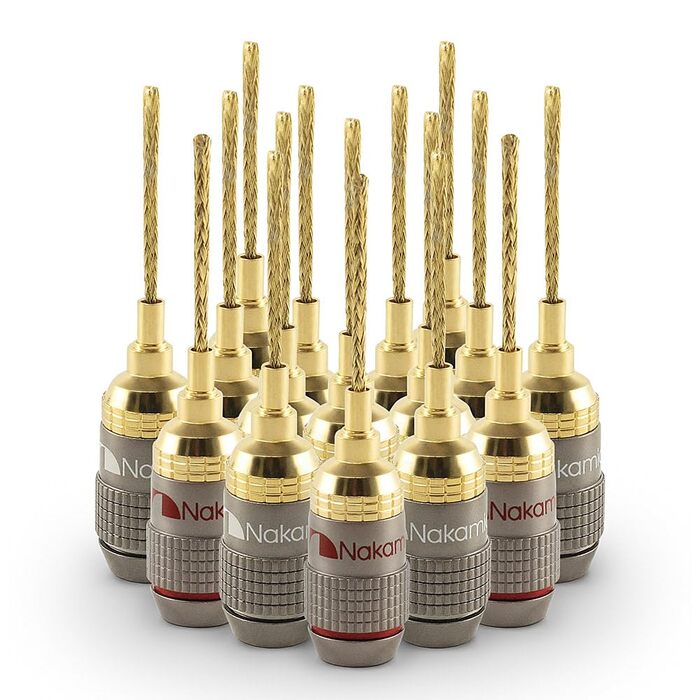 Nakamichi FanLock Excel Serie 24K позолочені бананові штекери 2 мм, 10-18 AWG, 4 мм, для акустичних систем, Hi-Fi аудіокабелів (16 шт - 8 пар)
