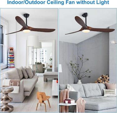 Стеляний вентилятор з дерева без освітлення, з пультом керування, тихий, для вологого приміщення, 152 см (60 дюймів), коричневий, 3 лопаті
