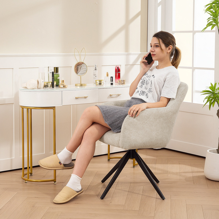 HOMCOM Armchair Living Room Swivel Lounge Chair Padded Tufted Recliner with Steel Legs, Velvet-Look Upholstered Armchair Vanity Chair for Bedroom Beige | Aosom